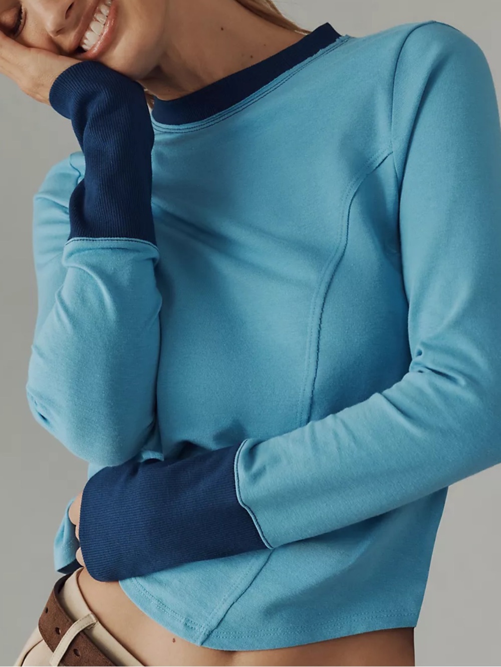 Maeve Long-Sleeve Seamed Tee by Anthropologie